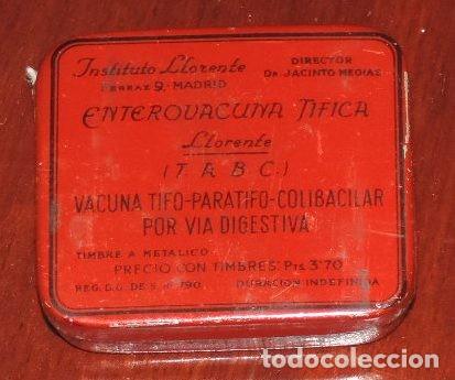 Blechdosen und Kisten: CAJA DE HOJALATA LITOGRAFIADA CON PUBLICIDAD ENTEROVACUNA TIFICA, INSTITUTO LLORENTE, FARMACIA, MIDE