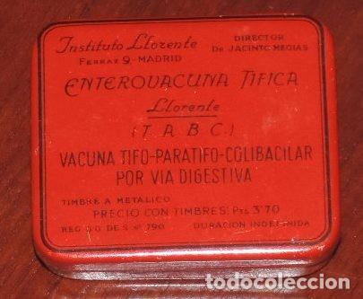 Blechdosen und Kisten: CAJA DE HOJALATA LITOGRAFIADA CON PUBLICIDAD ENTEROVACUNA TIFICA, INSTITUTO LLORENTE, FARMACIA, MIDE