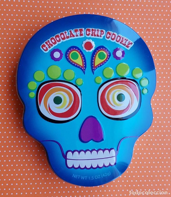 Cajas y cajitas met&aacute;licas: CAJA LATA DE METAL CALAVERA HALLOWEEN CATRINA. CHOCOLATE CHIP COOKIE. 14 x 11 cm.