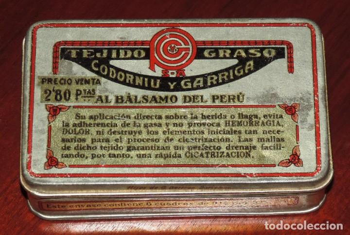 Blechdosen und Kisten: CAJITA METALICA TEJIDO GRASO. CODORNIU Y GARRIGA. AL BALSAMO DEL PERU. MIDE 11 X 6,8 X 3 CMS.