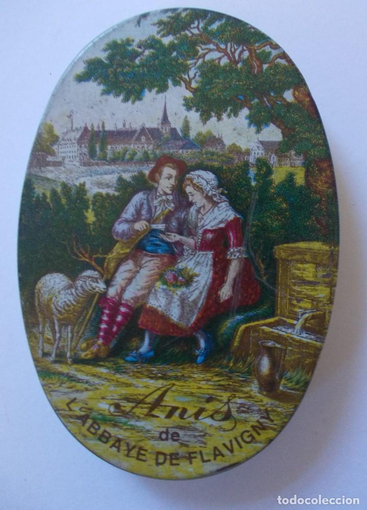 Blechdosen und Kisten: Tapa met&aacute;lica decorada de caja para caramelos o bombones de anis Anis De L&acute;Abbaye de Flavigni