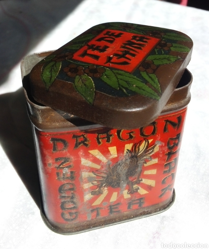 Cajas y cajitas met&aacute;licas: ANTIGUA CAJA DE T&Eacute; DE CHINA GOLDEN DRAGON BLACK TEA - CAJA MET&Aacute;LICA