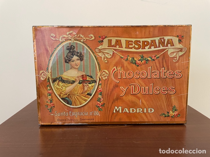 Cajas y cajitas met&aacute;licas: ANTIGUA LATA DE CHOCOLATES Y DULCES LA ESPA&Ntilde;A - Foto 1