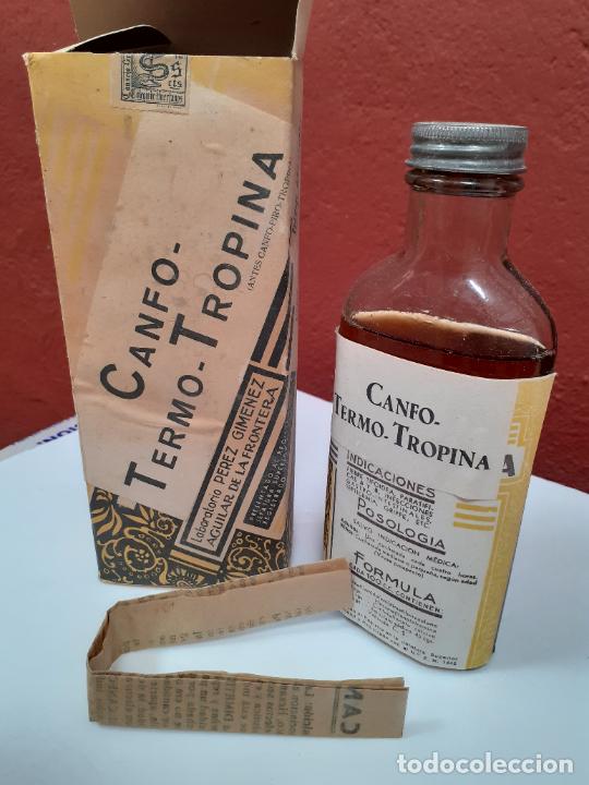 Cajas y cajitas met&aacute;licas: CAJA DE FARMACIA JARABE CANFO TERMO TROPINA LAB. AGUILAR DE LA FRONTERA // SIN DESPRECINTAR