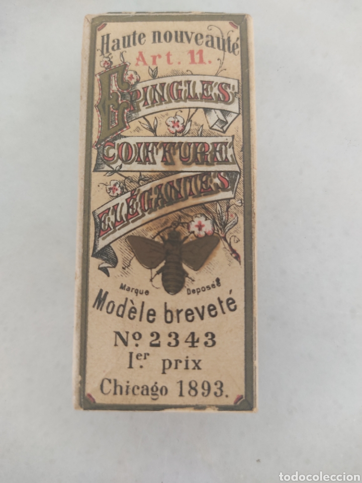 Cajas y cajitas met&aacute;licas: Antigua caja de carton Epingles modelo brevete Chicago 1893