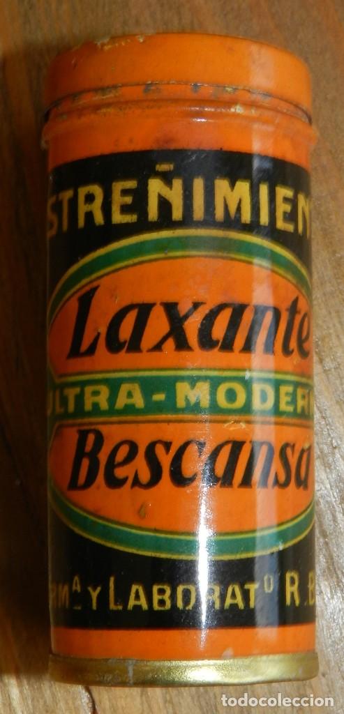 Blechdosen und Kisten: Caja de hojalata litografiada de farmacia, Laxante ultra - moderno Bescansa, Santiago, Mide 6 cms.