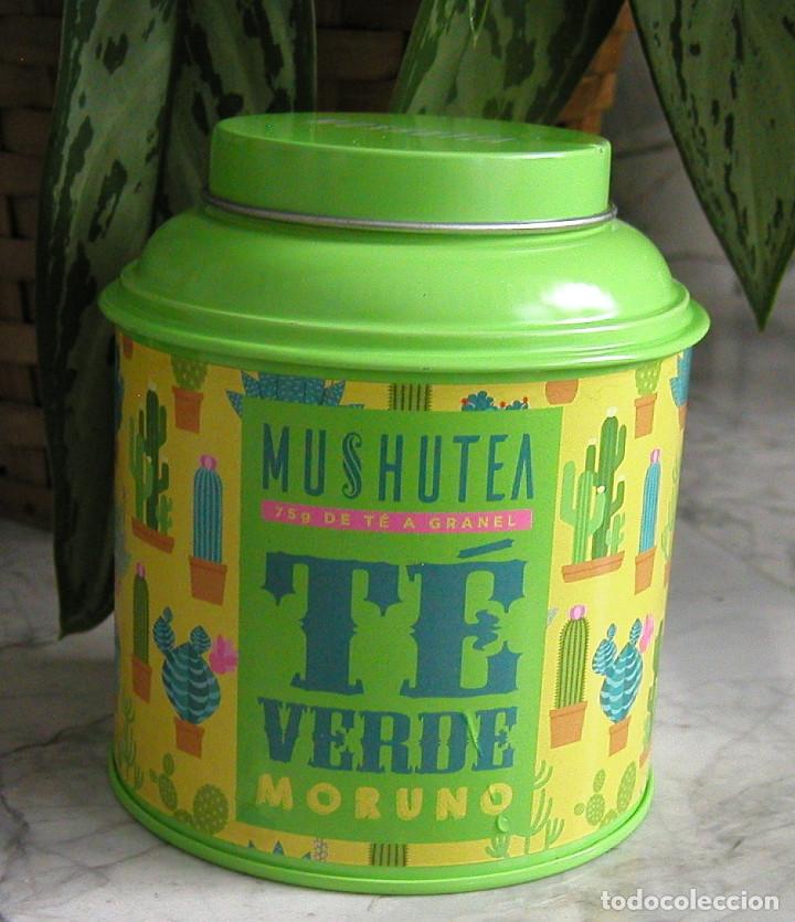 Casse e cassette metalliche: LATA O CAJA MET&Aacute;LICA REDONDA DE T&Eacute; VERDE MORUNO VACIA MARCA MUSHUTEA MUY BUEN ESTADO BU