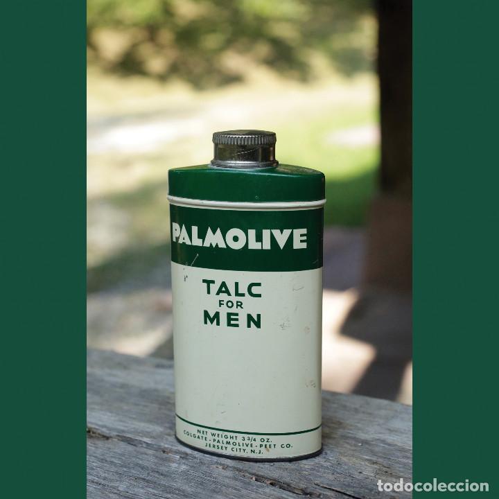 Cajas y cajitas met&aacute;licas: PALMOLIVE. ENVASE DE POLVOS TALCO. PALMOLIVE TALC FOR MEN. BOTE DE CHAPA LITOGRAFIADA.