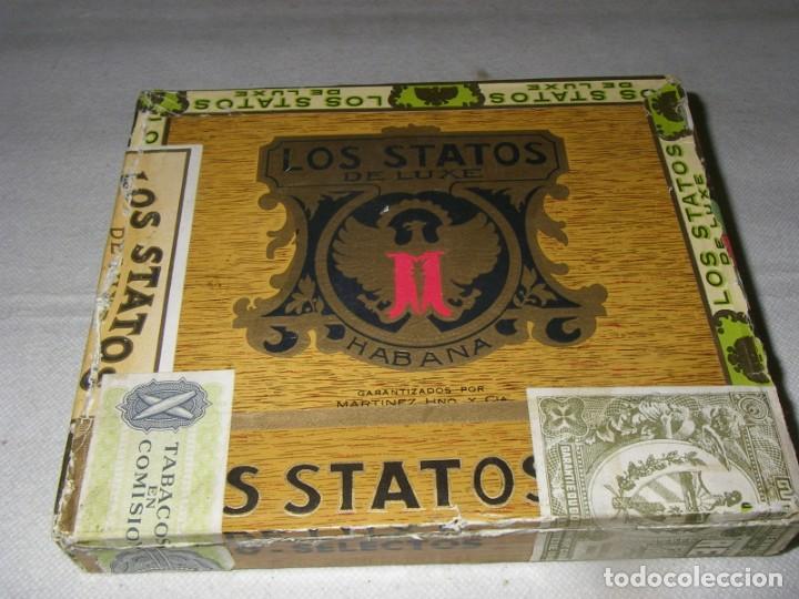 Cajas y cajitas met&aacute;licas: Caja vac&iacute;a de puros habanos selectos, Los Statos de luxe, Habana, 17.5 x 15 x 3 cm.