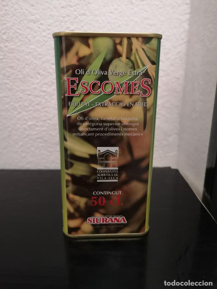 Bo&icirc;tes et petites bo&icirc;tes m&eacute;talliques: CAJA METALICA VACIA - ACEITE OLIVA VIRGEN ESTRA - ESCOMES - DO SIURANA - 50 cl
