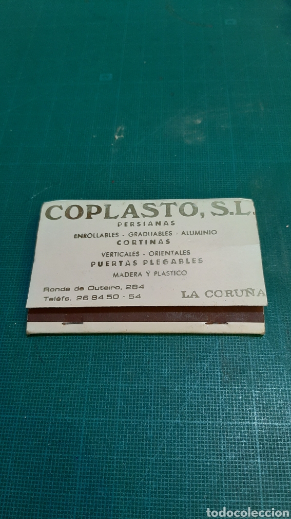 Blechdosen und Kisten: LA CORU&Ntilde;A COPLASTO SL. PERSIANAS CORTINAS PUERTAS CAJA CERILLAS F&Oacute;SFOROS PUBLICIDAD VINTAGE