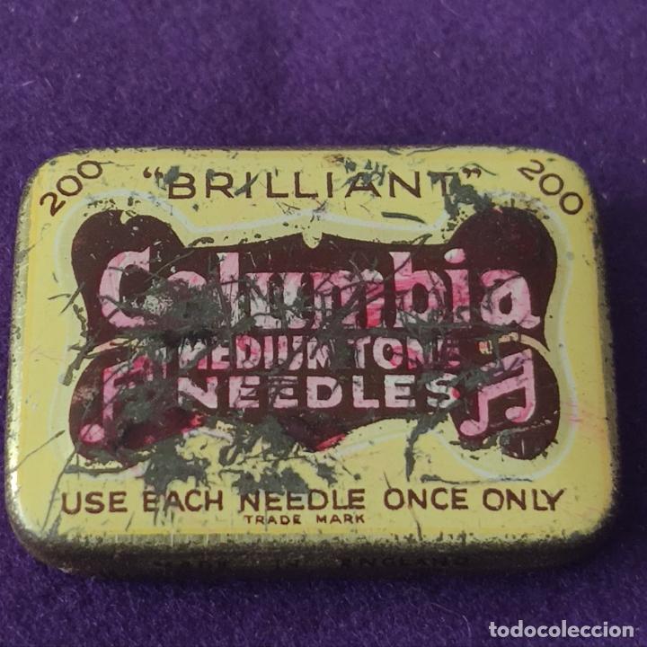 Cajas y cajitas met&aacute;licas: CAJITA AGUJAS DE GRAMOLA. GRAMOFONO, PICK-UP, NEEDLES. COLUMBIA BRILLIANT. METALICA LITOGRAFIADA.