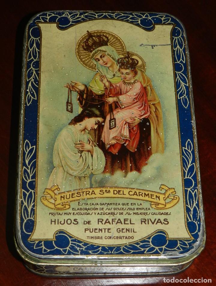 Blechdosen und Kisten: ANTIGUA CAJA DE HOJALATA LITOGRAFIADA CON PUBLICIDAD DE MEMBRILLO, PUENTE GENIL, HIJO DE RAFAEL RIV