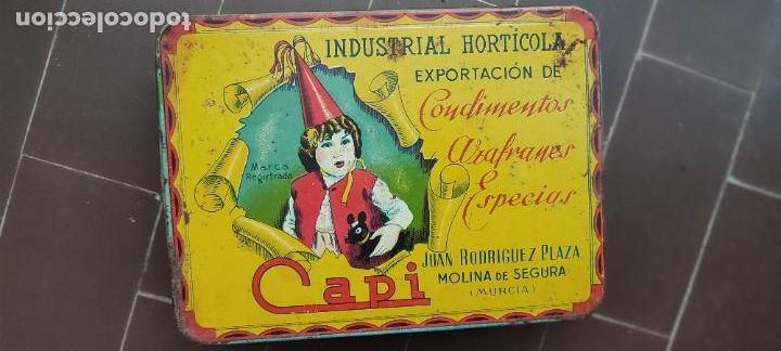 Cajas y cajitas met&aacute;licas: Rara lata chapa azafranes Capi murcia