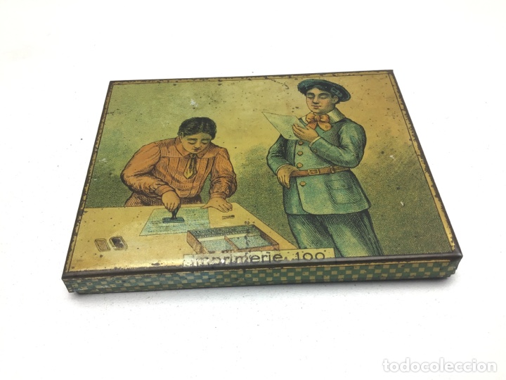 Cajas y cajitas met&aacute;licas: IMPRNTILLA FRANCESA - IMPRIMERIE 100 -CAJA LITOGRAFIADA - BASTANTE COMPLETA