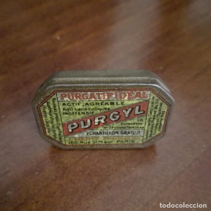 Cajas y cajitas met&aacute;licas: Peque&ntilde;a caja cajita de lata de purgante Purgyl Paris
