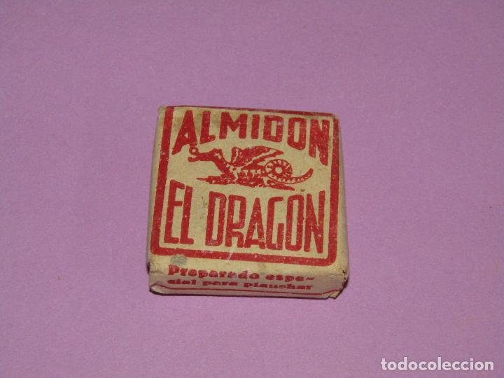 Cajas y cajitas met&aacute;licas: Antiguo Paquete sin Abrir de Almid&oacute;n Preparado Especial para Planchar EL DRAG&Oacute;N