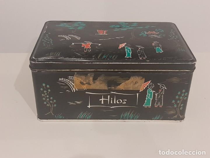 Cajas y cajitas met&aacute;licas: CAJA COLACAO METAL RECTANGULAR NEGRA HILOS MOTIVOS DIBUJOS CHINOS. 10X15X22 CM.