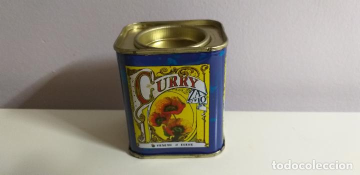 Cajas y cajitas met&aacute;licas: Antiguo bote de especia. Curry. ZAMORA. Litografiado. De Hojalata. VAC&Iacute;O.
