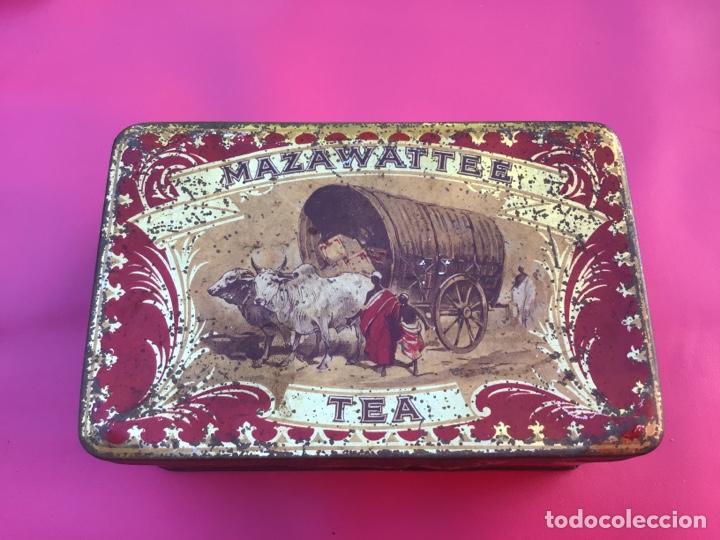 Caixas e caixinhas met&aacute;licas: Caja de lata de t&eacute; antigua