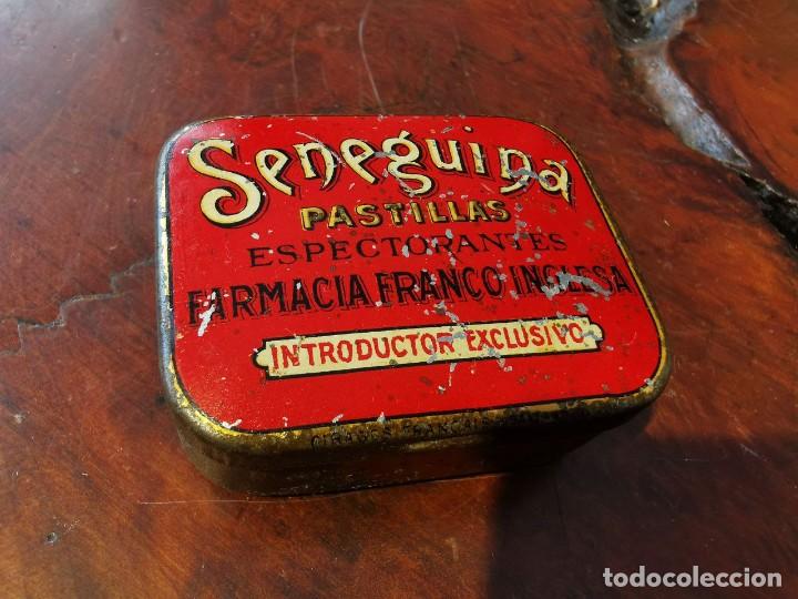 Bo&icirc;tes et petites bo&icirc;tes m&eacute;talliques: CAJA METALICA DE PASTILLAS SENEGUINA ESPECTORANTES, FARMACIA FRANCO INGLESA, DIFICIL