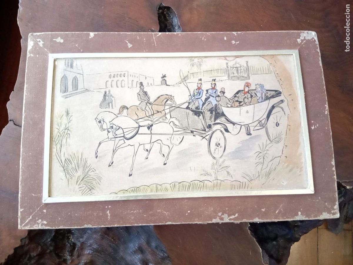 Bo&icirc;tes et petites bo&icirc;tes m&eacute;talliques: ANTIGUA CAJA DE CARTON CON DIBUJO DE CARRUAJE
