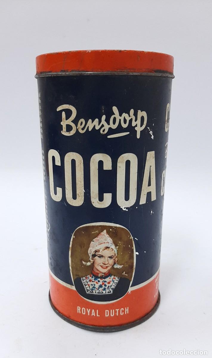 Cajas y cajitas met&aacute;licas: Royal Dutch Bensdorp mujer sonriente caja de lata de cacao-cacao