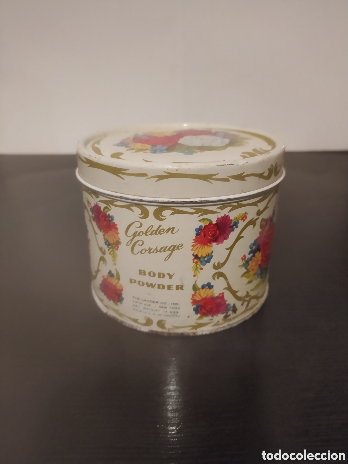 Cajas y cajitas met&aacute;licas: Lata golden corsage body powder