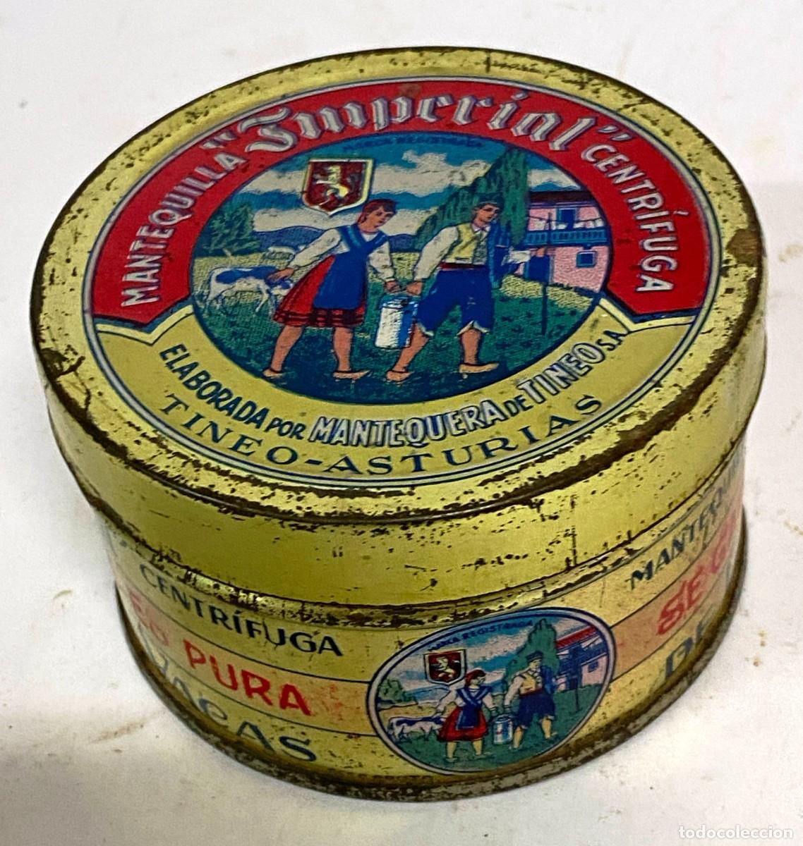Boxes and metal boxes: Antigua caja de hojalata de MANTEQUILLA IMPERIAL, TINEO - ASTURIAS, leche de vaca, Mide 8 x 4,5 cms.