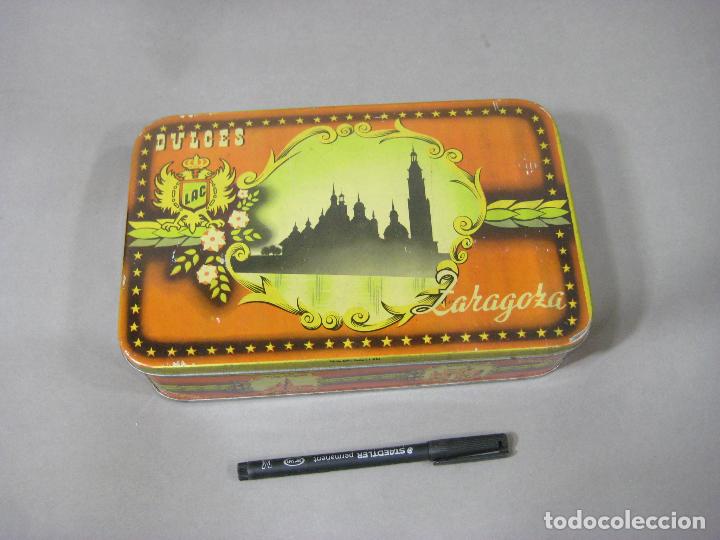 Blechdosen und Kisten: ANTIGUA CAJA DE LATA DE DULCES LAC. ZARAGOZA. ARAG&Oacute;N. GUIRLACHE. INDUSTRIAS MET&Aacute;LICAS VIZCAINAS.