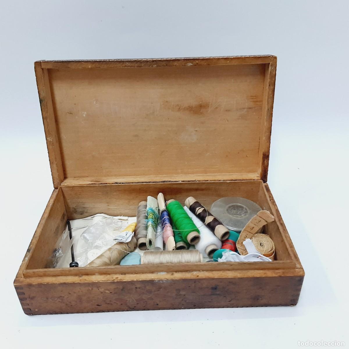 Cajas y cajitas met&aacute;licas: Caja de Costura de Madera de Pirograbado, Vintage(15.4)