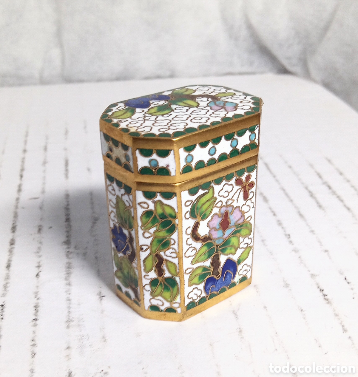 Cajas y cajitas met&aacute;licas: Aut&eacute;ntico Cloison&eacute; Chino (a&ntilde;os 70/80) - Artesanal - caja en miniatura. Esmalte alveolado