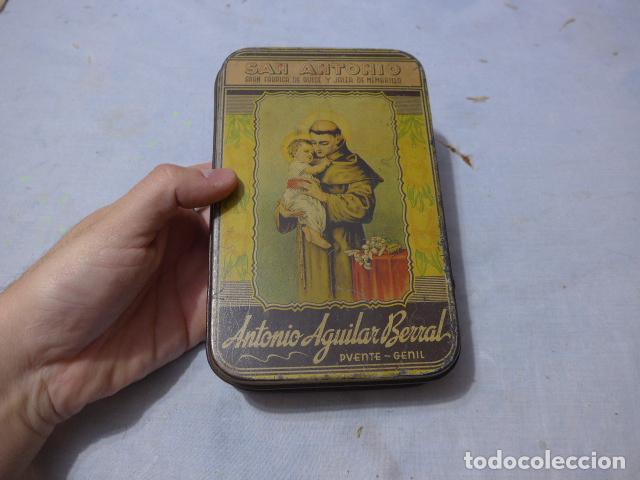 Cajas y cajitas met&aacute;licas: * Antigua caja hojalata publicidad Antonio Aguilar Berral, Puente Genil. San Antonio. Membrillo. ZX