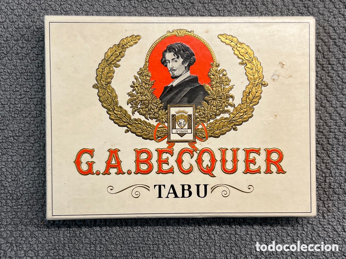 Cajas y cajitas met&aacute;licas: CAJA DE PUROS.. G. A. BECQUER. Tabu .. Manufaturas de Tabacos. Docolez.. 11x1,5x4,5 cm.