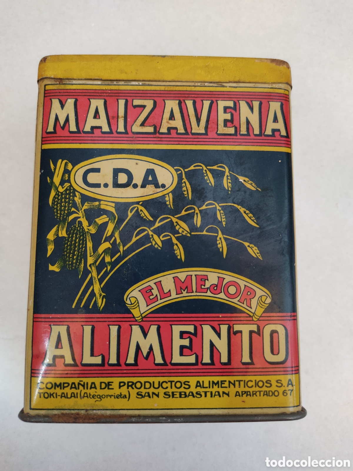 Caixas e caixinhas met&aacute;licas: Lata Maizavena fechada abril 1935 RAREZA