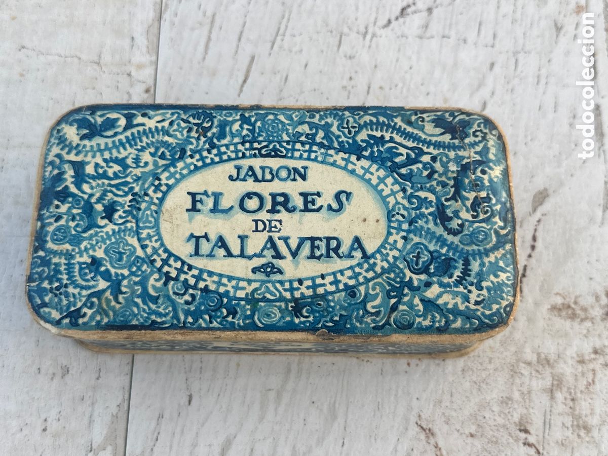 Cajas y cajitas met&aacute;licas: Antigua caja de Talavera flores jab&oacute;n Madrid gal perfume cart&oacute;n