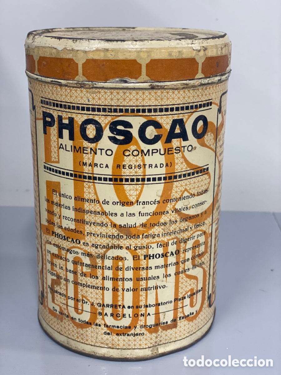 antiguo bote metálico de phoscao. lata. barcelo - Buy Antique boxes and  metal boxes on todocoleccion