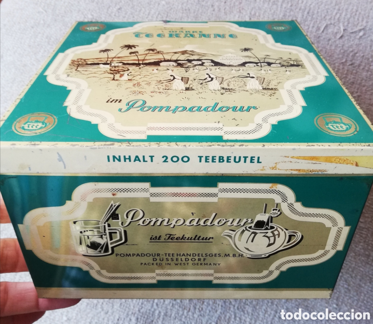 Caixas e caixinhas met&aacute;licas: Caja met&aacute;lica para 200 bolsitas de T&eacute;. Pompadour. Empaquetado en Alemania occidental