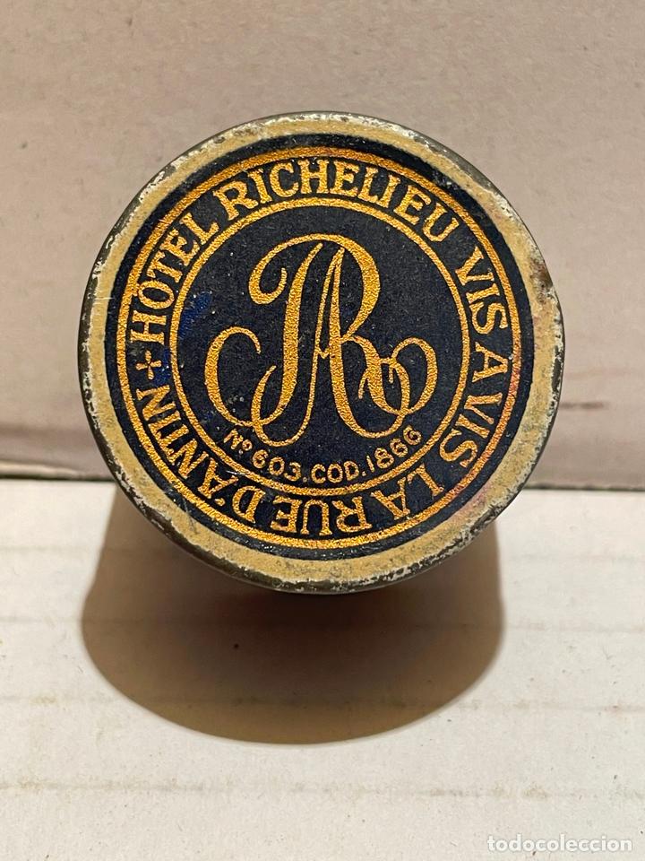 Cajas y cajitas met&aacute;licas: ANTIGUA CAJA CAJA DE HOJALATA DEL HOTEL RICHELIEU VIS A VIS, LA RUE DANTIN VERITABLES SIGLO XIX, MID
