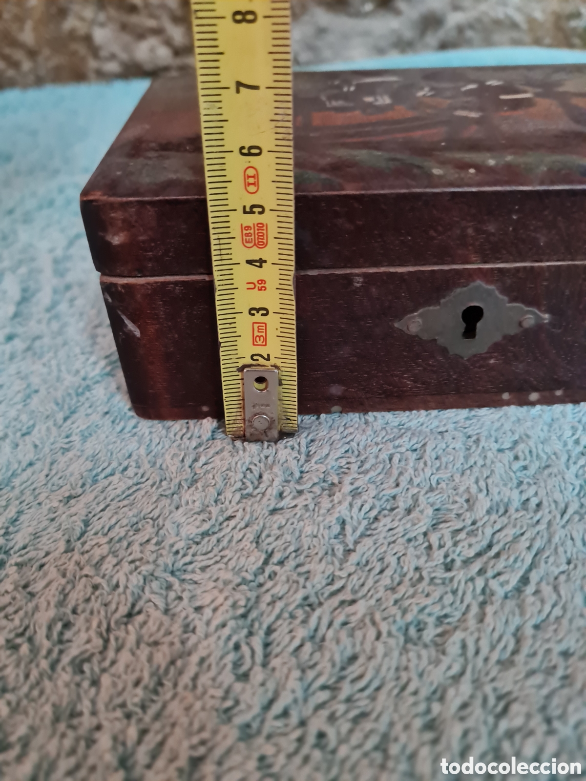 Cajas y cajitas met&aacute;licas: Antigua caja hucha de madera - Foto 9