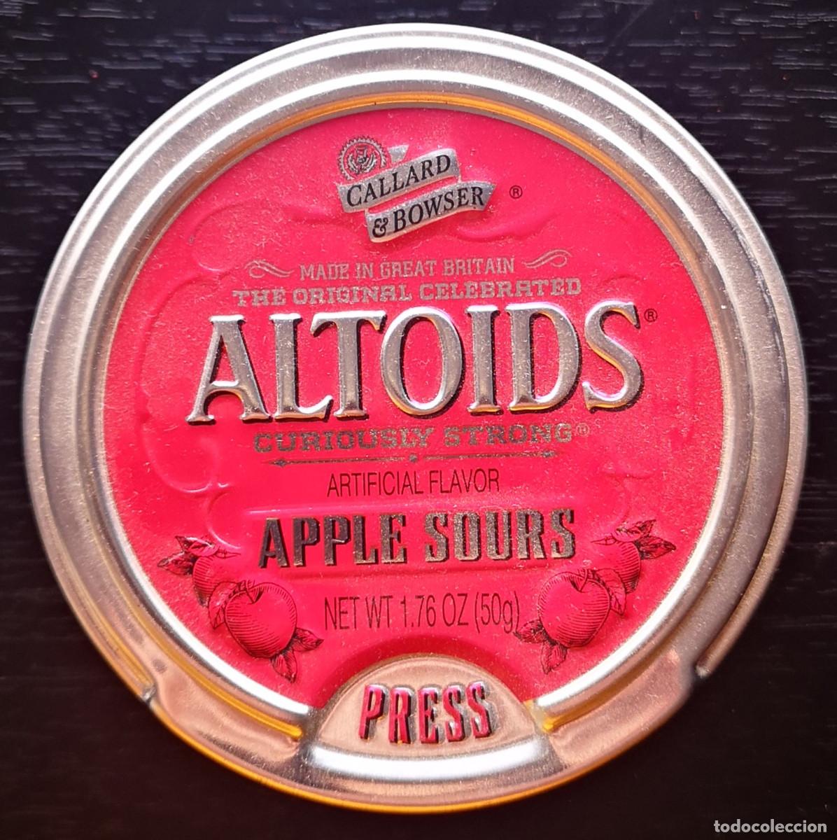 Bo&icirc;tes et petites bo&icirc;tes m&eacute;talliques: CAJA LATA METALICA VACIA - MADE IN G.B. - APPLE SOURS - 8 x 2,3 Di&aacute;metro cm