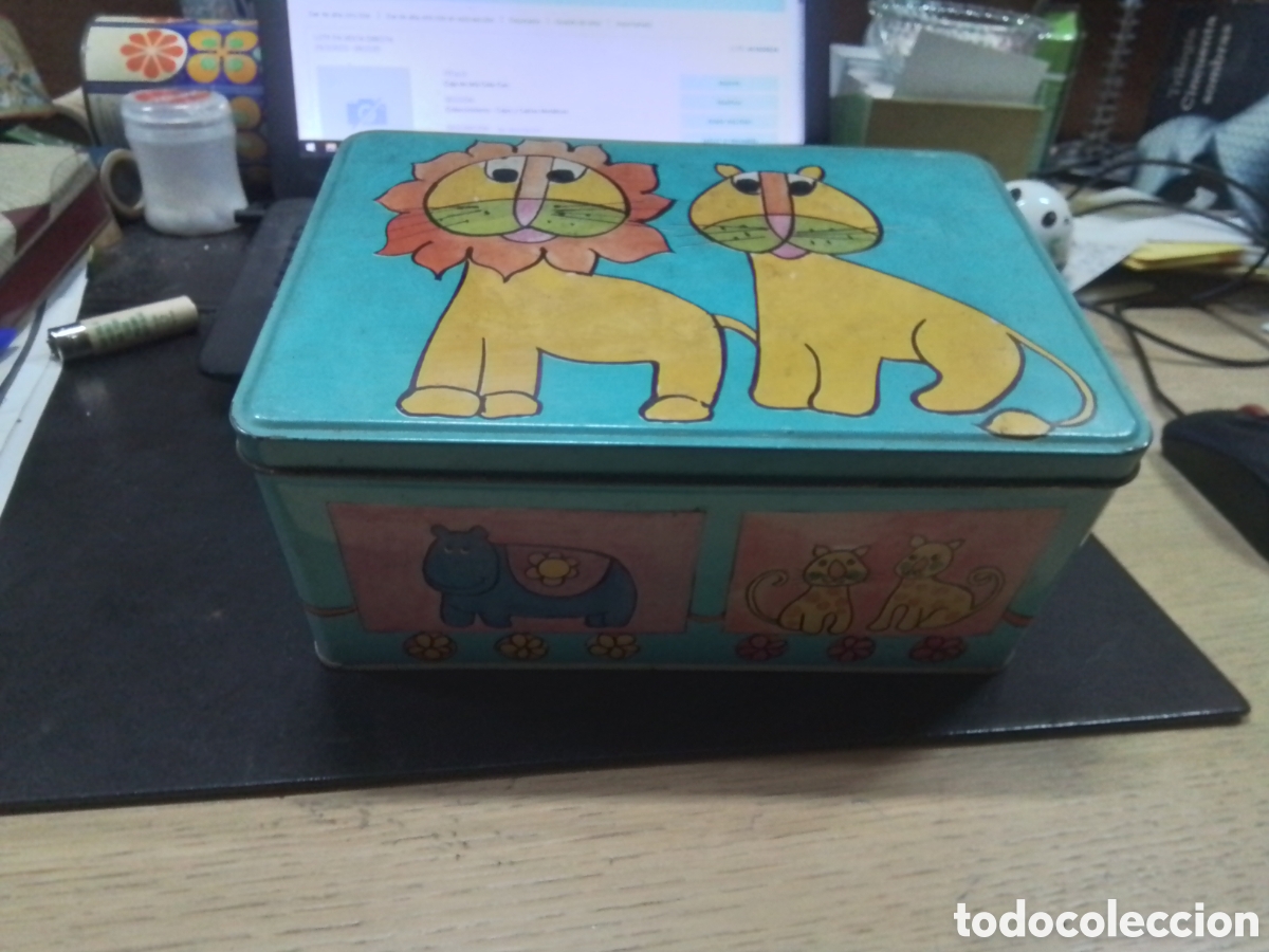 Cajas y cajitas met&aacute;licas: Caja de lata Cola-Cao animalitos azul