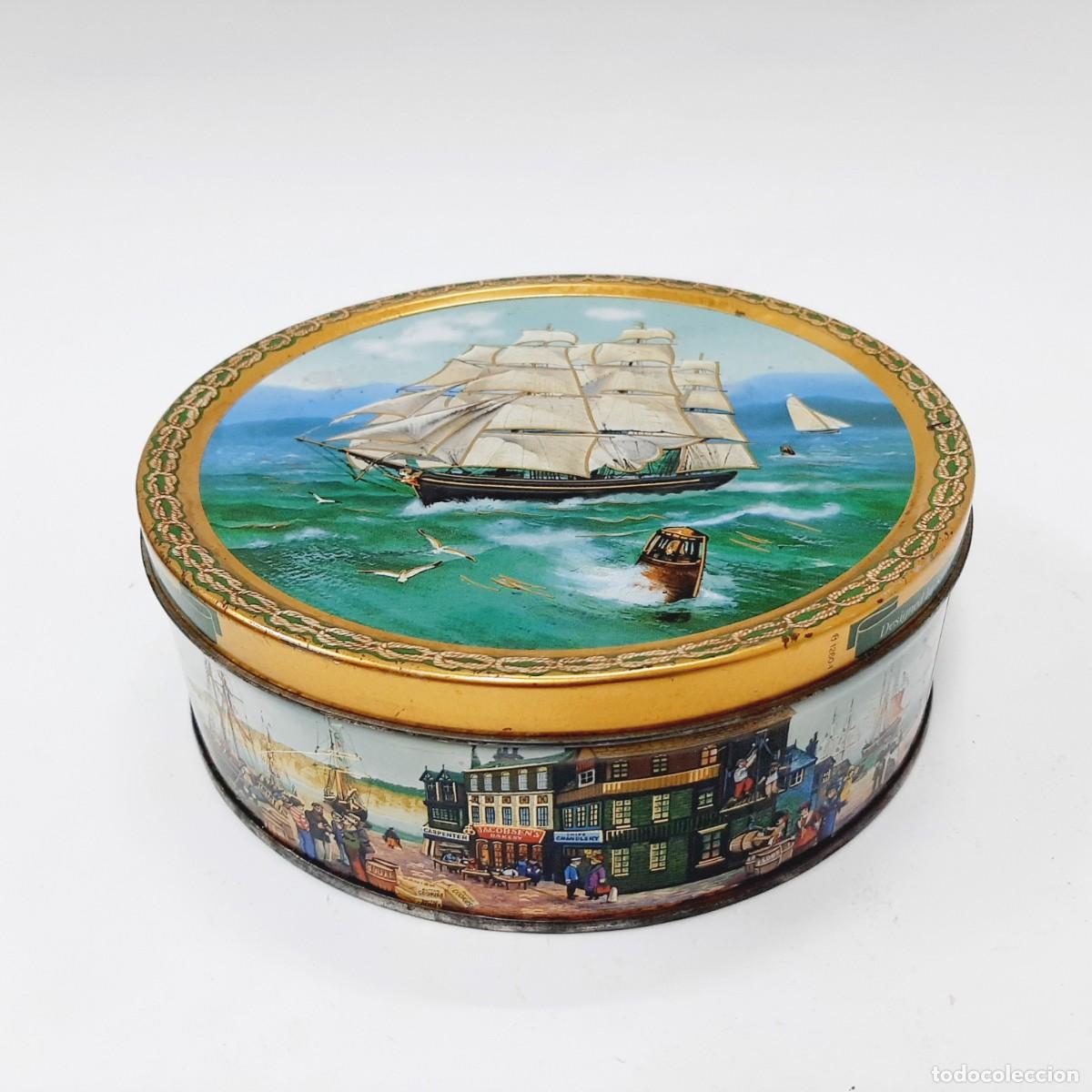 Cajas y cajitas met&aacute;licas: Caja de hojalata danesa vintage, barcos antiguos(11.2)