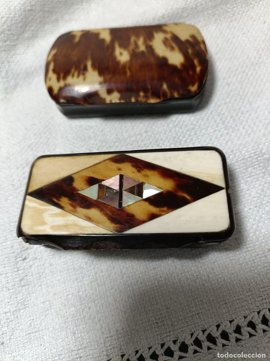 Cajas y cajitas met&aacute;licas: 2 cajitas rap&eacute; siglo XIX - Foto 1