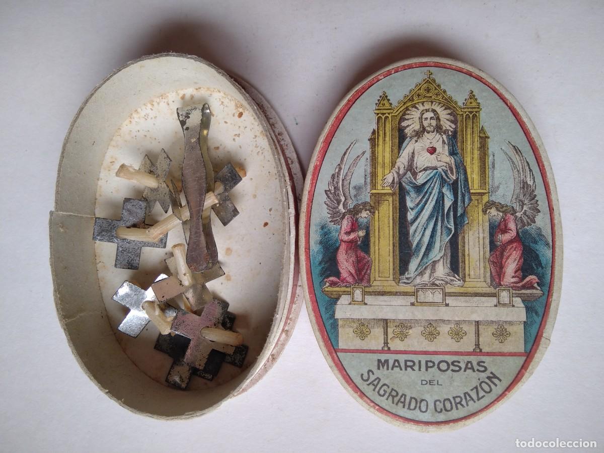 Cajas y cajitas met&aacute;licas: ANTIGUA CAJITA DE C&Aacute;RTON DURO,MARIPOSAS DEL SAGRADA CORAZON,A&ntilde;os'40 (DESCRIPCI&Oacute;N)