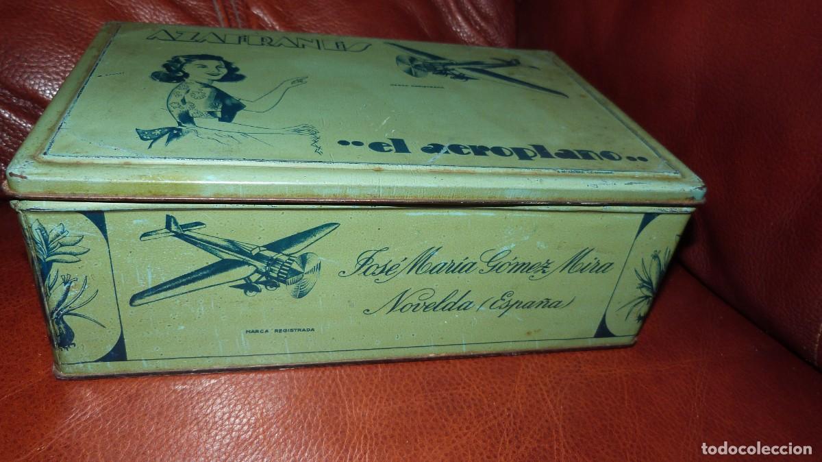Blechdosen und Kisten: ANTIGUA CAJA LATA PUBLICIDAD AZAFRANES EL AEROPLANO NOVELDA ALICANTE,28X18X10 APROX.