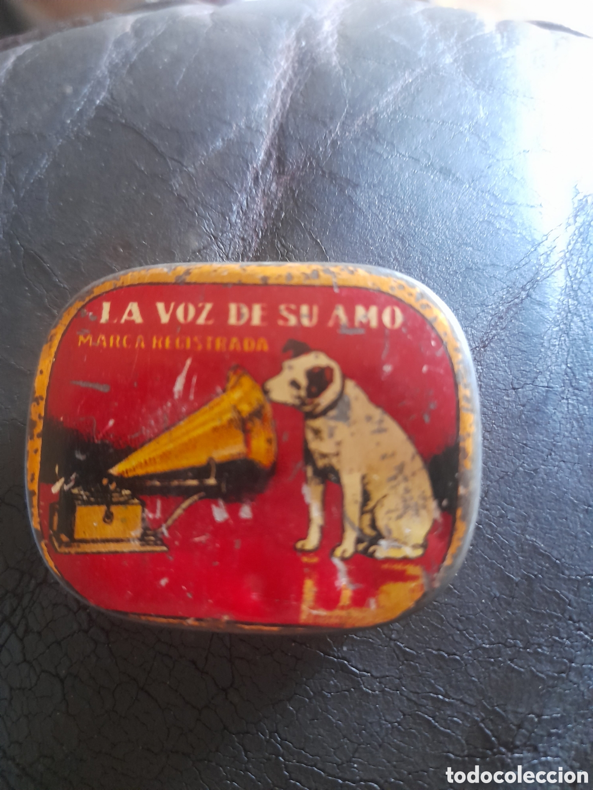 Cajas y cajitas met&aacute;licas: Antigua cajita met&aacute;lica, La voz de su amo, Compa&ntilde;&iacute;a de Gramofonos, Barcelona