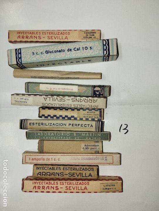Cajas y cajitas met&aacute;licas: CAJA DE FARMACIA LOTE DE AMPOLLAS ANTIGUAS DIVERSOS COMPUESTOS // MEDICAMENTO ANTIGUO
