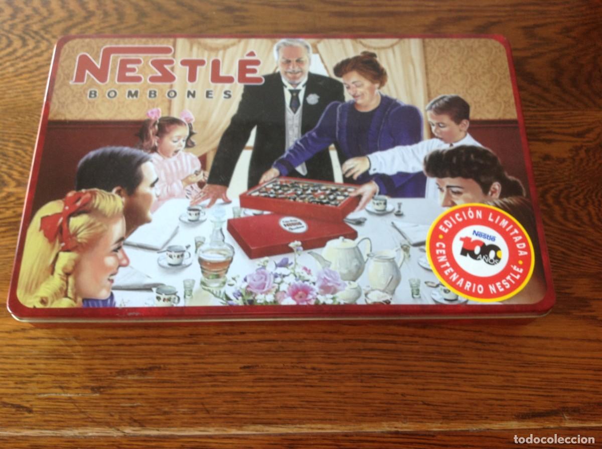 Cajas y cajitas met&aacute;licas: Caja met&aacute;lica de bombones centenario Nestl&eacute; (vac&iacute;a). Edici&oacute;n limitada 100 a&ntilde;os