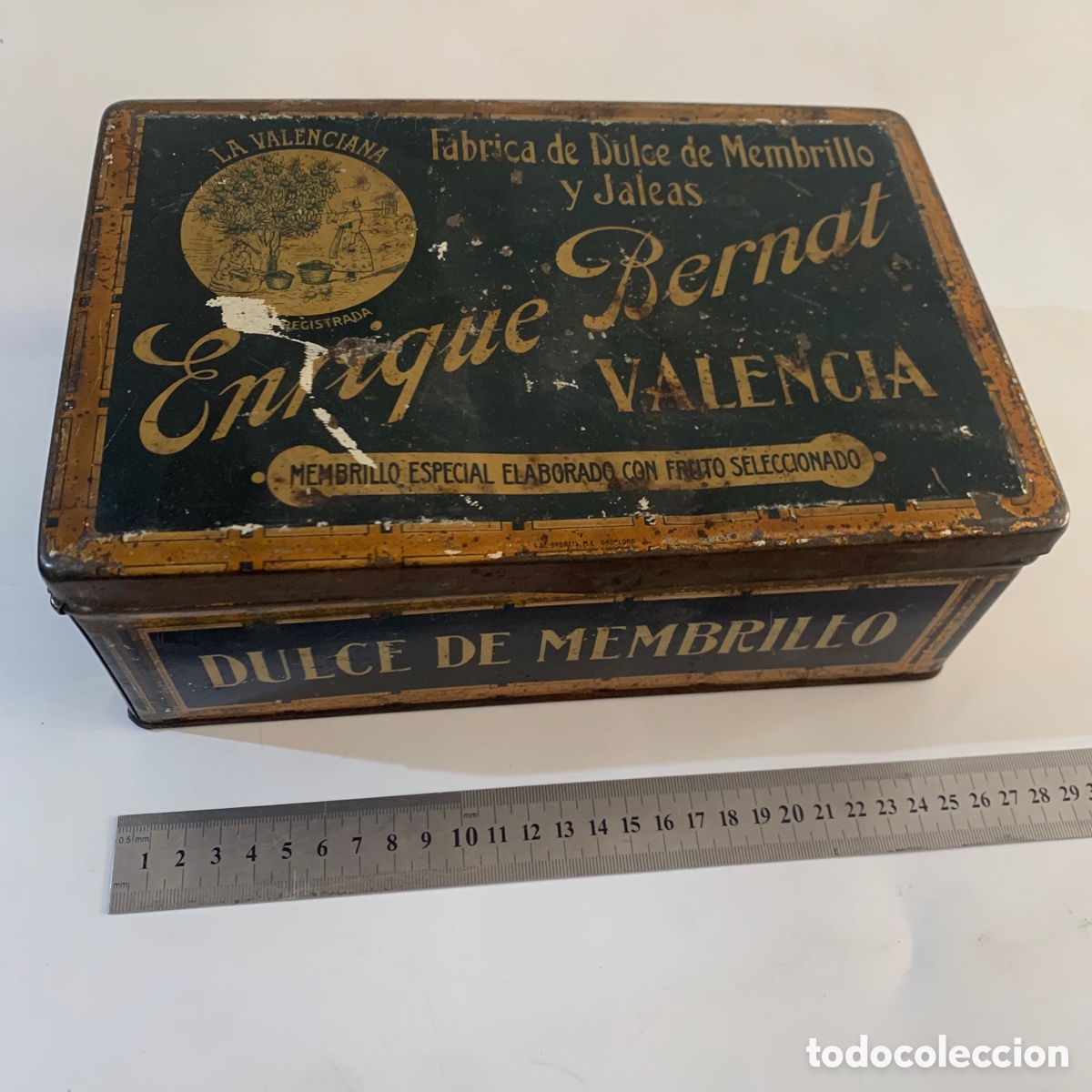 Cajas y cajitas met&aacute;licas: Antigua caja de metal dulce de membrillo enrique bernat valencia
